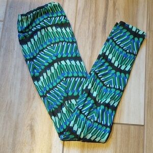 LuLaRoe OS Green and Blue Patterned Super Comfortable Leggings